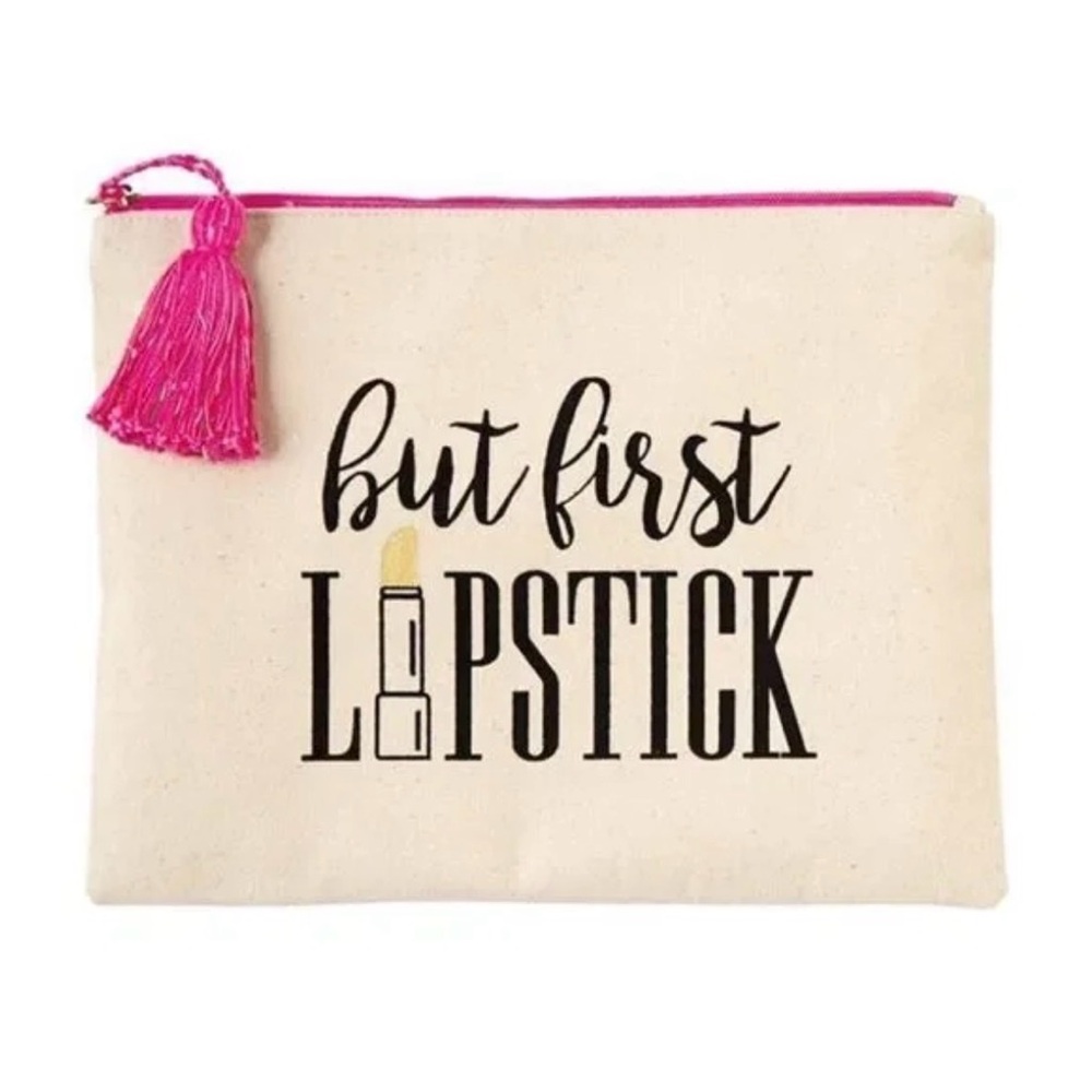 Mud Pie Canvas Makeup bag with Pink Tassel